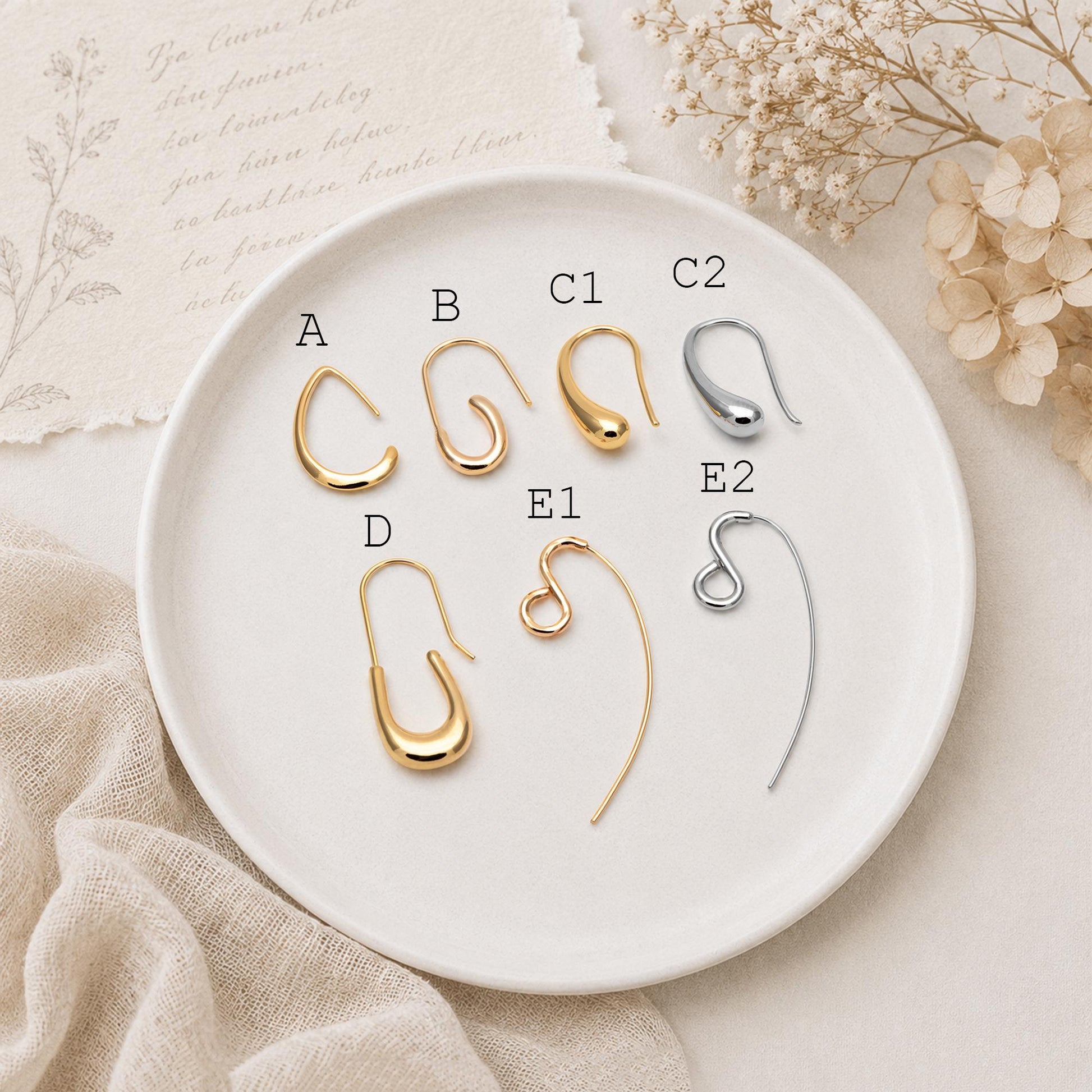 10pcs Gold/ Rhodium plated Brass Ear Hooks 38X13mm, Simple Earwires Earring Components (GB-3844)