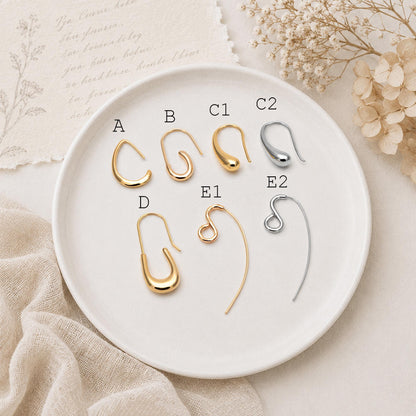 10pcs Gold/ Rhodium plated Brass Ear Hooks 38X13mm, Simple Earwires Earring Components (GB-3844)