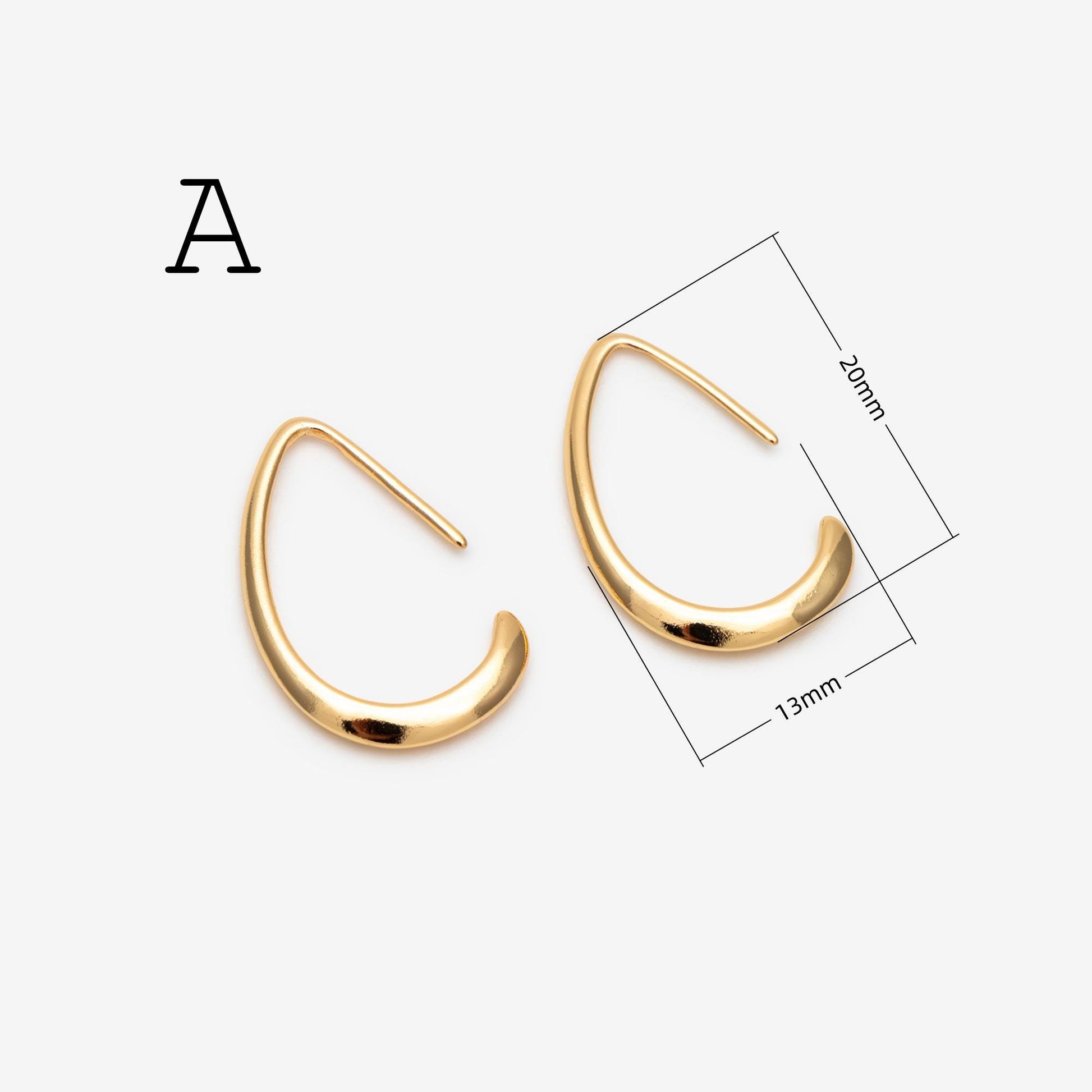 10pcs Gold/ Rhodium plated Brass Ear Hooks 38X13mm, Simple Earwires Earring Components (GB-3844)