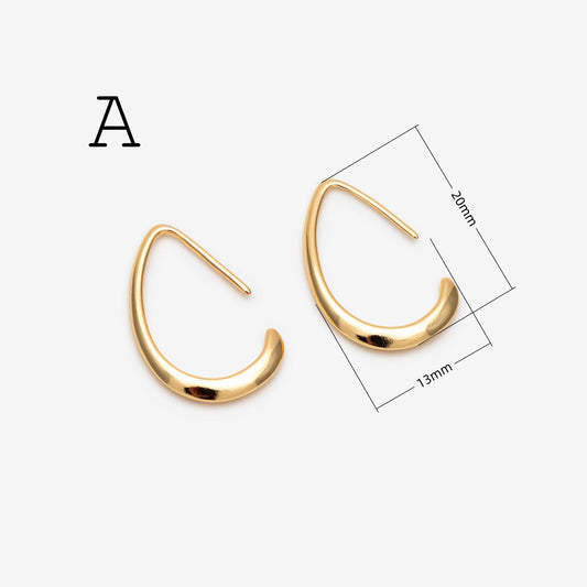 10pcs Gold/ Rhodium plated Brass Ear Hooks 38X13mm, Simple Earwires Earring Components (GB-3844)