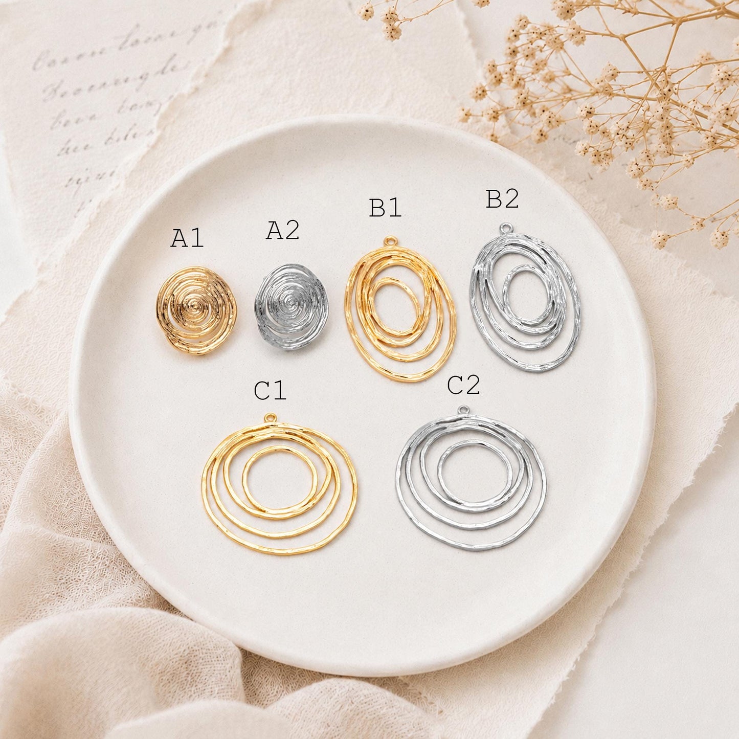10pcs Spiral Jewelry Findings, Abstract Swirl Stud Earrings & Pendant Charms, Gold Silver Plated Components for DIY Jewelry Making (GB-1066)