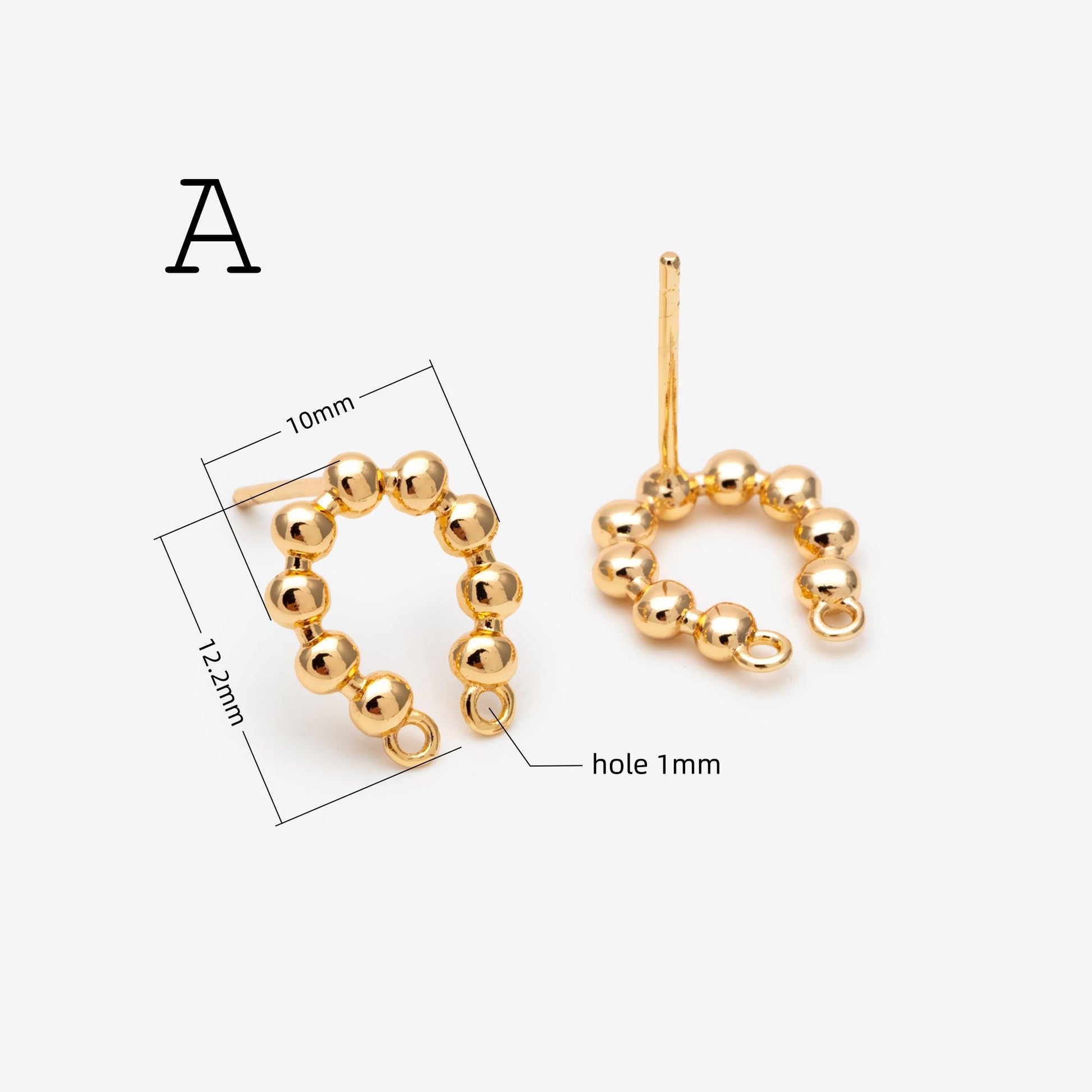 10pcs Gold U-Shaped Earring with 2 Loops, 18K Gold plated Brass Stud Earrings (GB-3226)