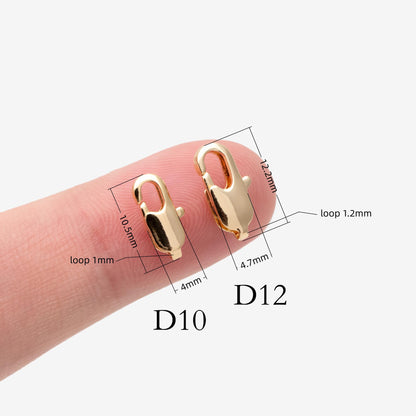 20pcs Gold/ Silver Lobster Claw Clasps 10/ 12mm, Real Gold/ rhodium plated Brass, Necklace Bracelet Charm Clasps (GB-3764)