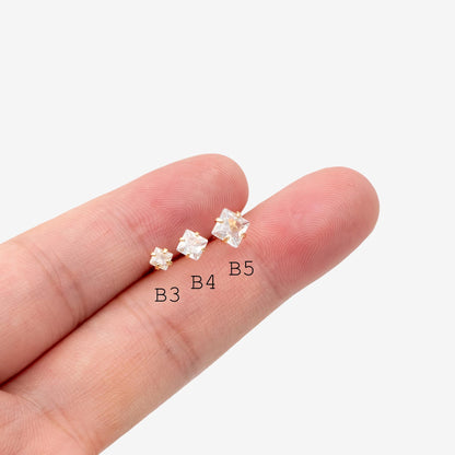 10pcs Micro Pave CZ Square Ear Posts, Real Gold Plated Brass Geometric Earring Studs (GB-3014)