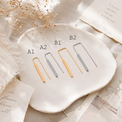 10pcs Gold/ Silver Tone Cube Ear Hooks 34x10mm, Gold/ Rhodium plated Brass Square Bar Earwires, Minimalist Earring Components (GB-2732)