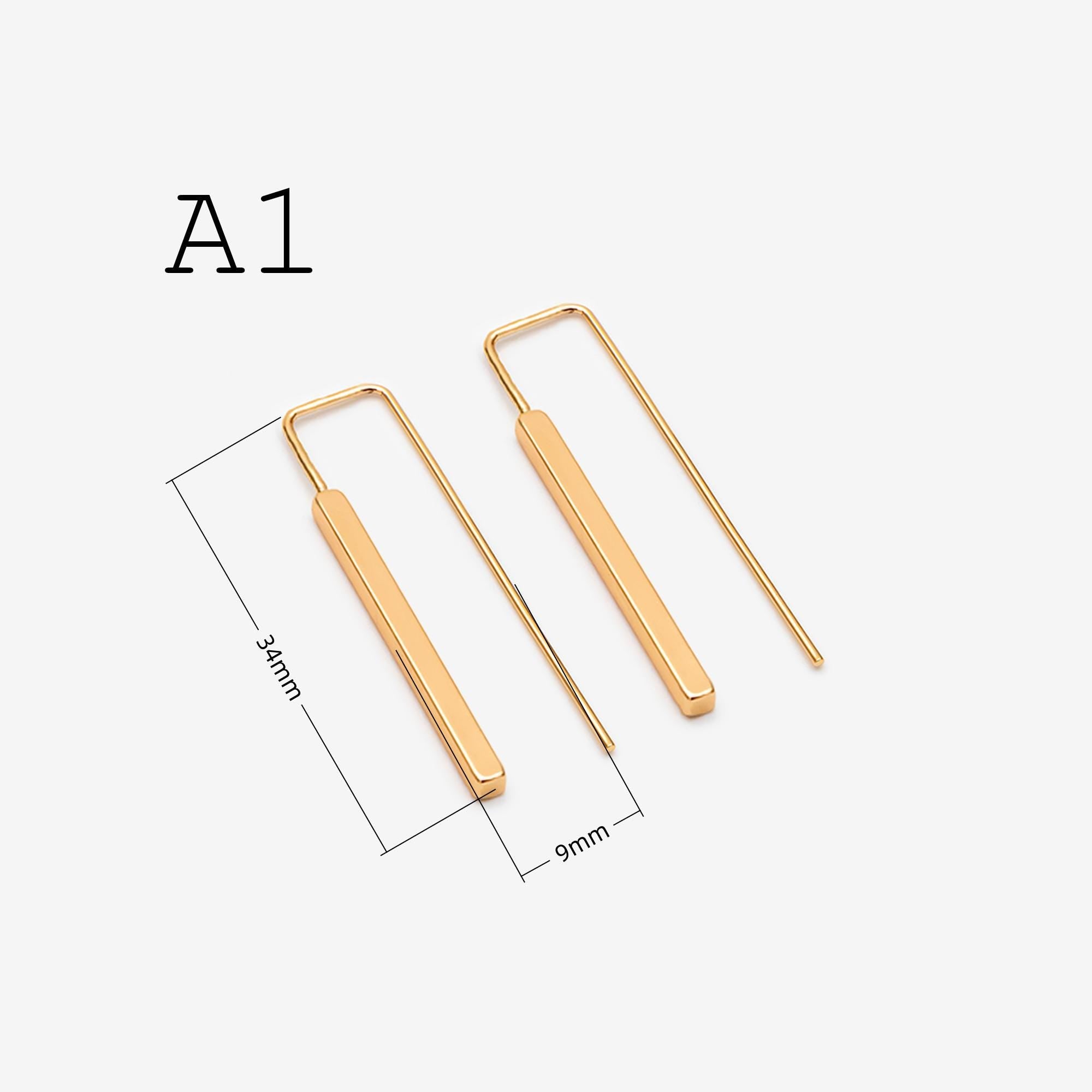 Gold/ Silver Tone Cube Ear Hooks 34x10mm, Gold/ Rhodium plated Brass Square Bar Earwires, Minimalist Earring Components (GB-2732)