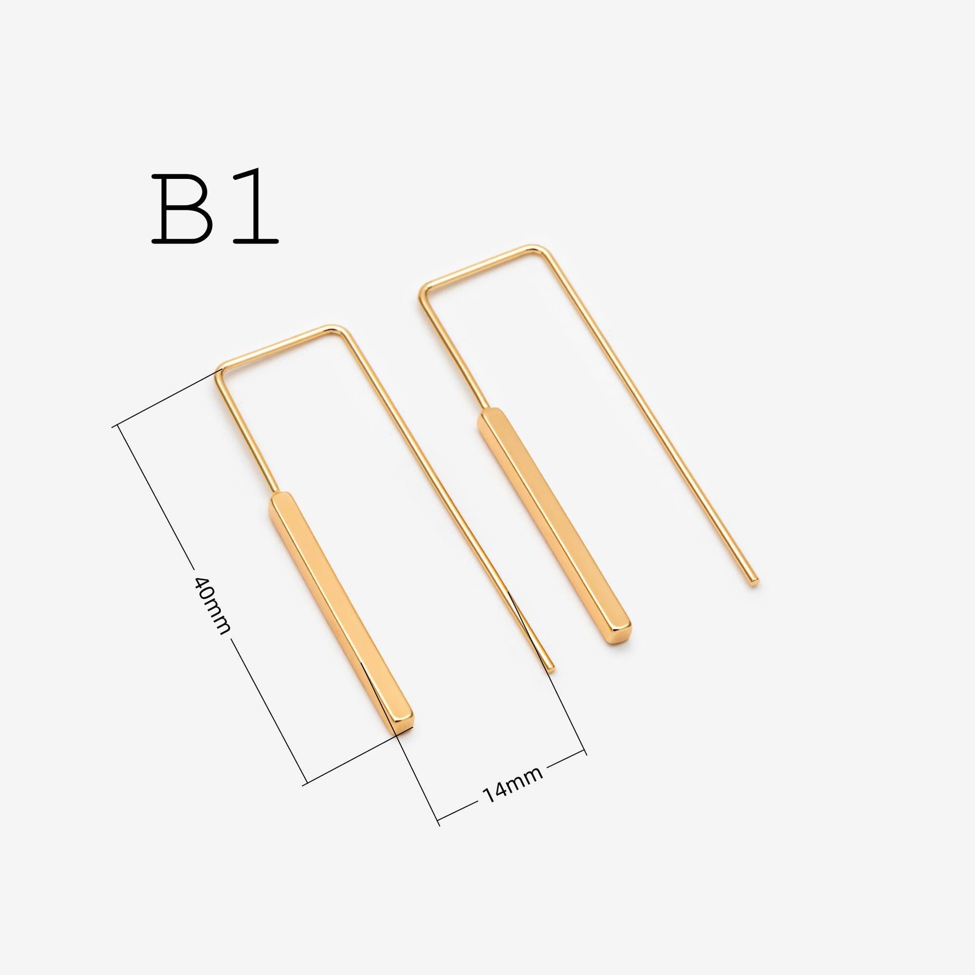 10pcs Gold/ Silver Tone Cube Ear Hooks 34x10mm, Gold/ Rhodium plated Brass Square Bar Earwires, Minimalist Earring Components (GB-2732)