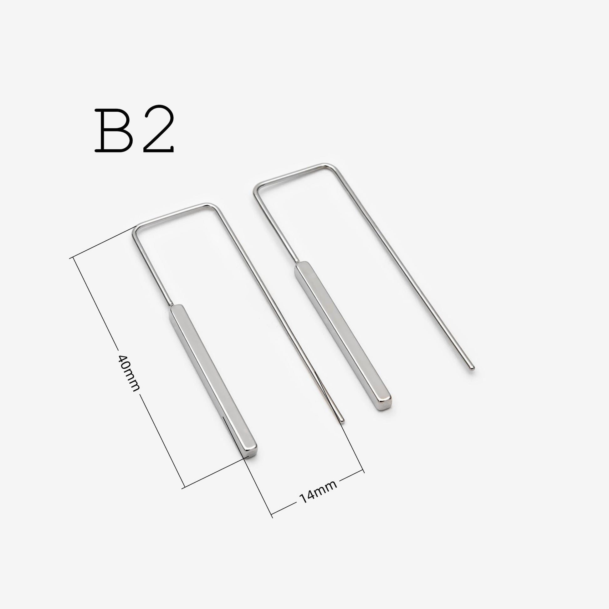 10pcs Gold/ Silver Tone Cube Ear Hooks 34x10mm, Gold/ Rhodium plated Brass Square Bar Earwires, Minimalist Earring Components (GB-2732)
