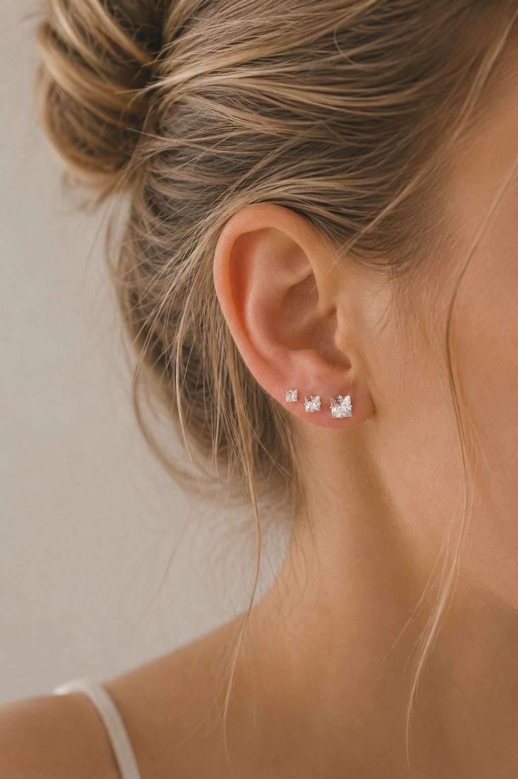 10pcs Micro Pave CZ Square Ear Posts, Real Gold Plated Brass Geometric Earring Studs (GB-3014)