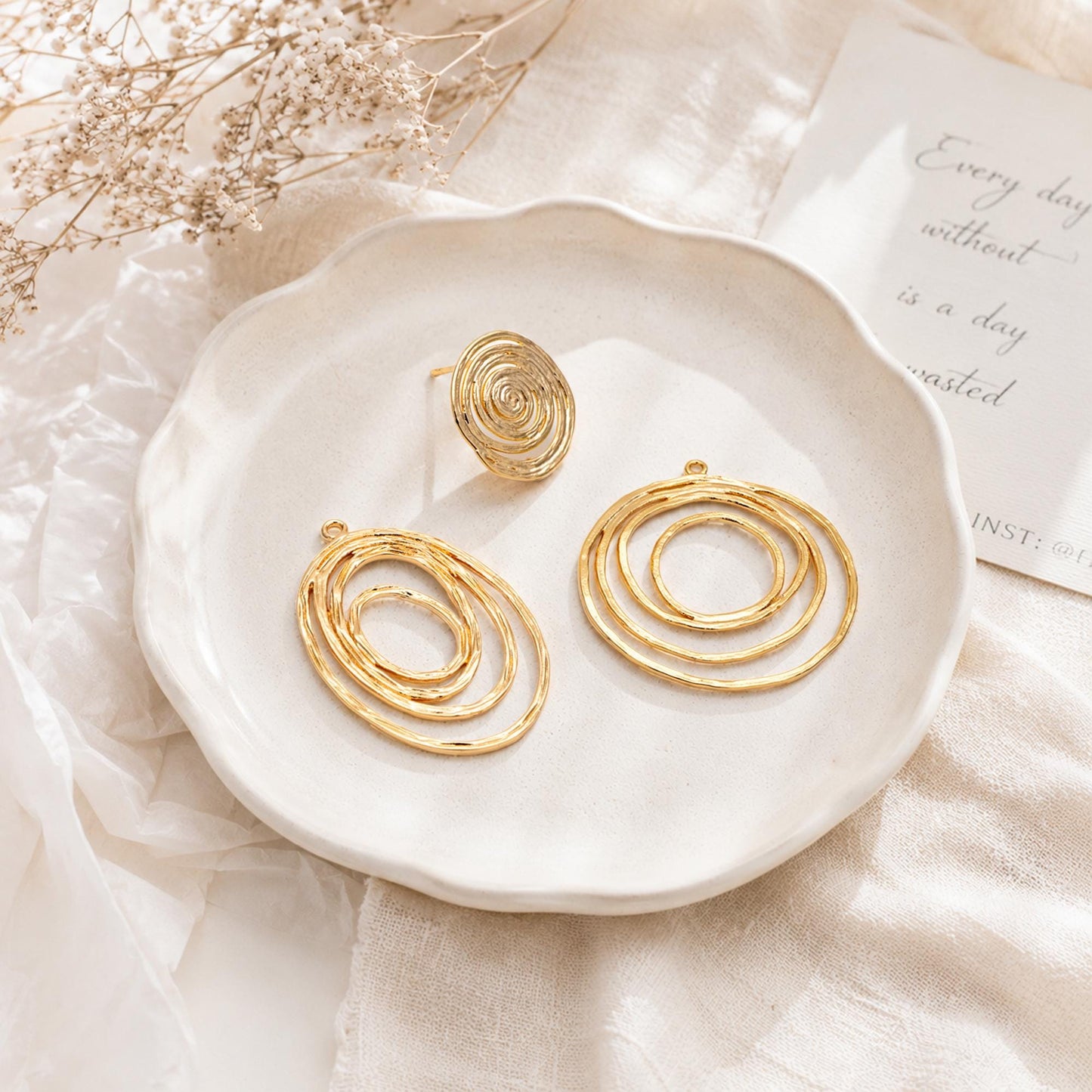 10pcs Spiral Jewelry Findings, Abstract Swirl Stud Earrings & Pendant Charms, Gold Silver Plated Components for DIY Jewelry Making (GB-1066)