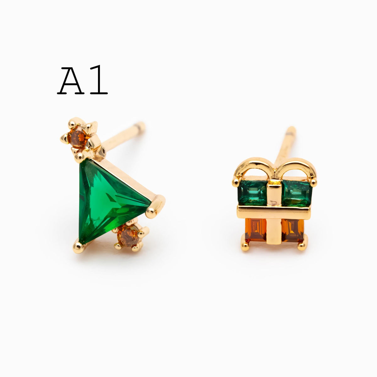 4pcs Gold/ Rhodium plated Brass Christmas Stud Earrings (GB-139)