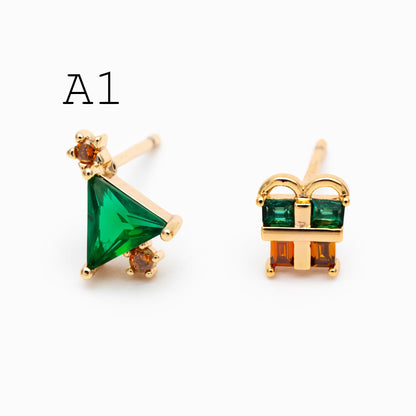 4pcs Gold/ Rhodium plated Brass Christmas Stud Earrings (GB-139)