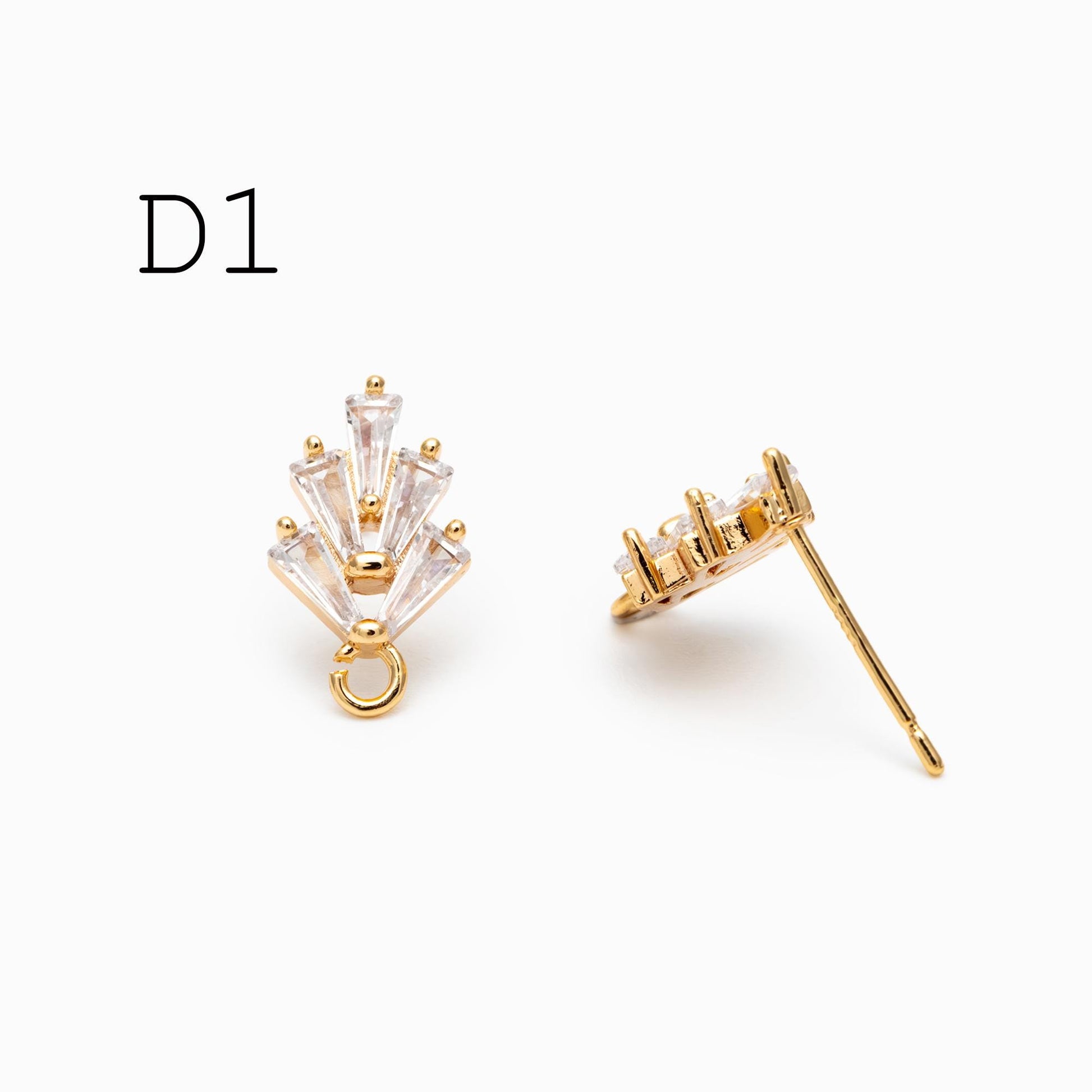 4pcs CZ Pave Flower Heart Earring with Loop, Gold Plated Brass leaf Stud Earrings, Dainty Earring, Wholesale Supplies (GB-314)