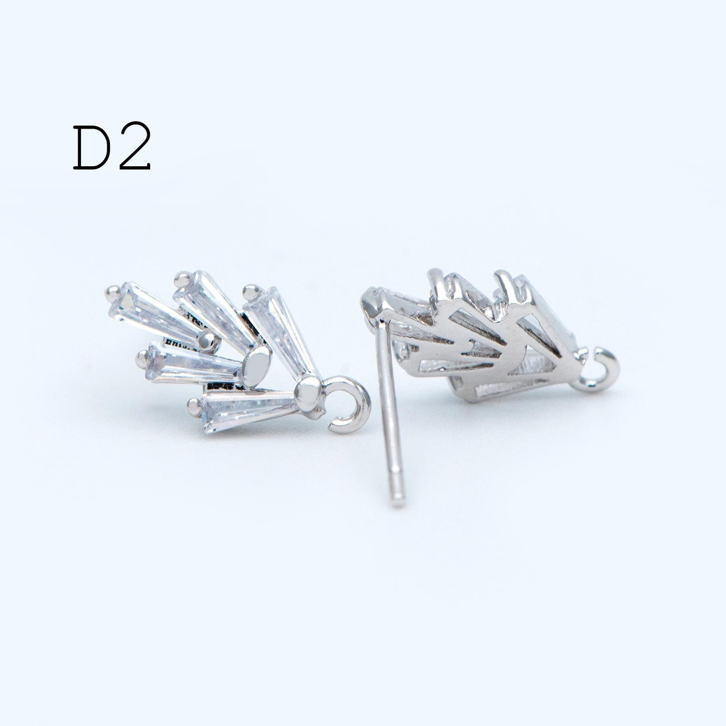 4pcs CZ Pave Flower Heart Earring with Loop, Gold Plated Brass leaf Stud Earrings, Dainty Earring, Wholesale Supplies (GB-314)