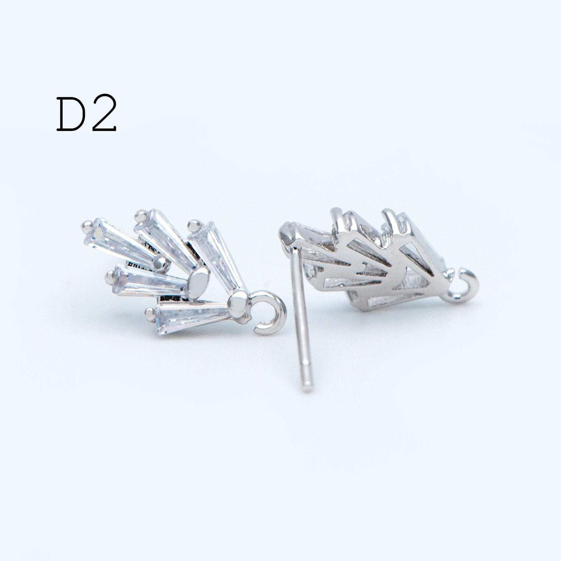 4pcs CZ Pave Flower Heart Earring with Loop, Gold Plated Brass leaf Stud Earrings, Dainty Earring, Wholesale Supplies (GB-314)