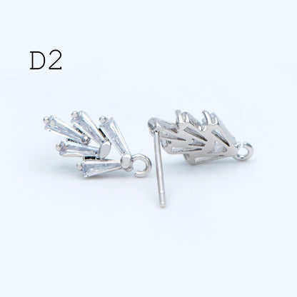 4pcs CZ Pave Flower Heart Earring with Loop, Gold Plated Brass leaf Stud Earrings, Dainty Earring, Wholesale Supplies (GB-314)