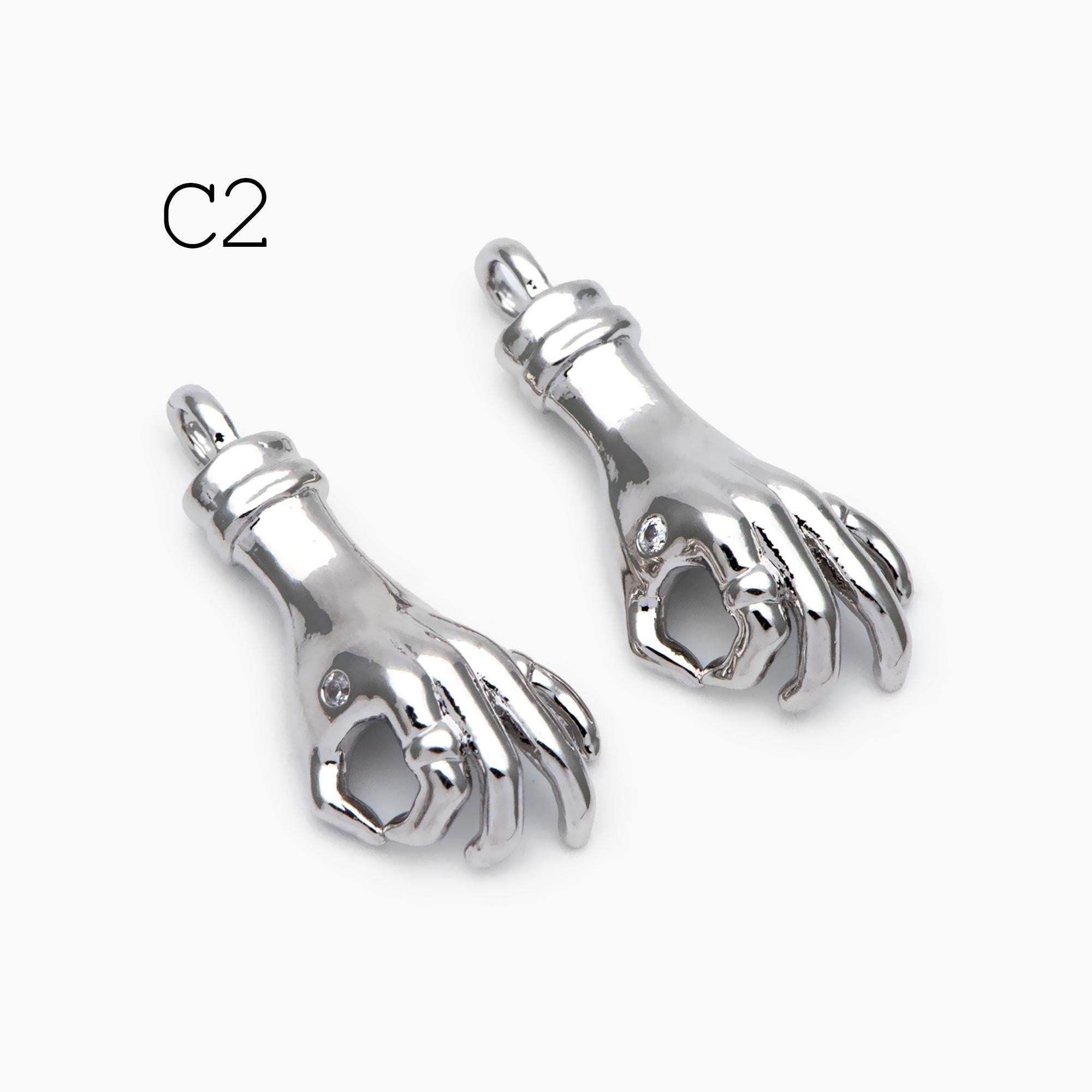 4pcs Gold/ Silver Hand Charms, Gold/ Rhodium plated Brass, DIY Jewelry Making Supplies (GB-4156)