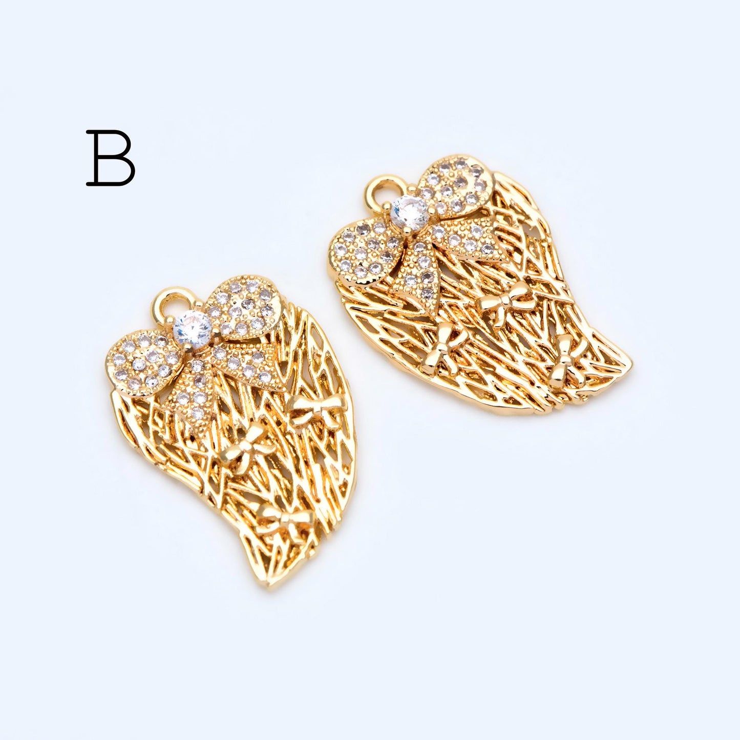 4pcs CZ Pave Gold Filigree Charms, Gold plated Brass, Earring Necklace Pendants (GB-1117)