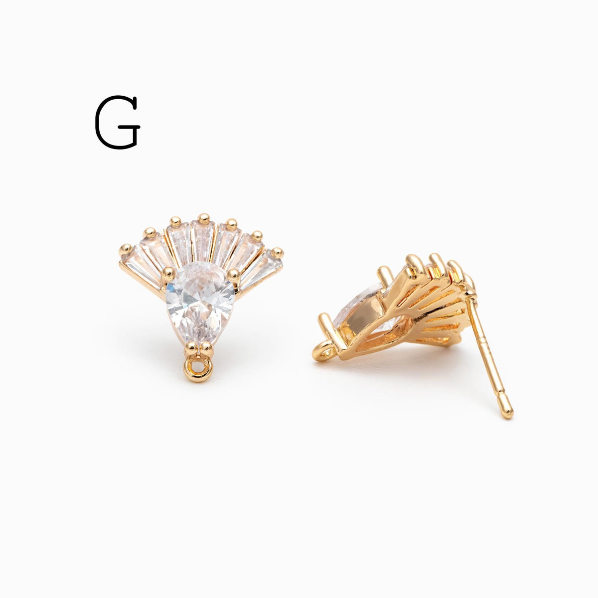 4pcs CZ Pave Gold Flower Leaf Earring With Loop, Gold Plated Brass Stud Earrings (GB-1205)