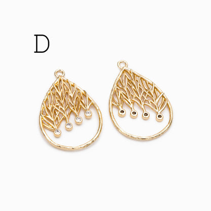 4pcs CZ Pave Geometric Charms: 18K Gold/Rhodium Plated Brass, DIY Jewelry Pendants (GB-2273)