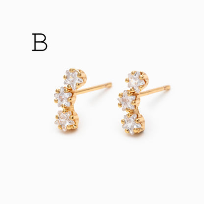 4pcs CZ Pave Dainty Earring, 18K Gold Plated Brass, Jewelry Making, Diy Material, Jewelry Supplies (GB-3369)