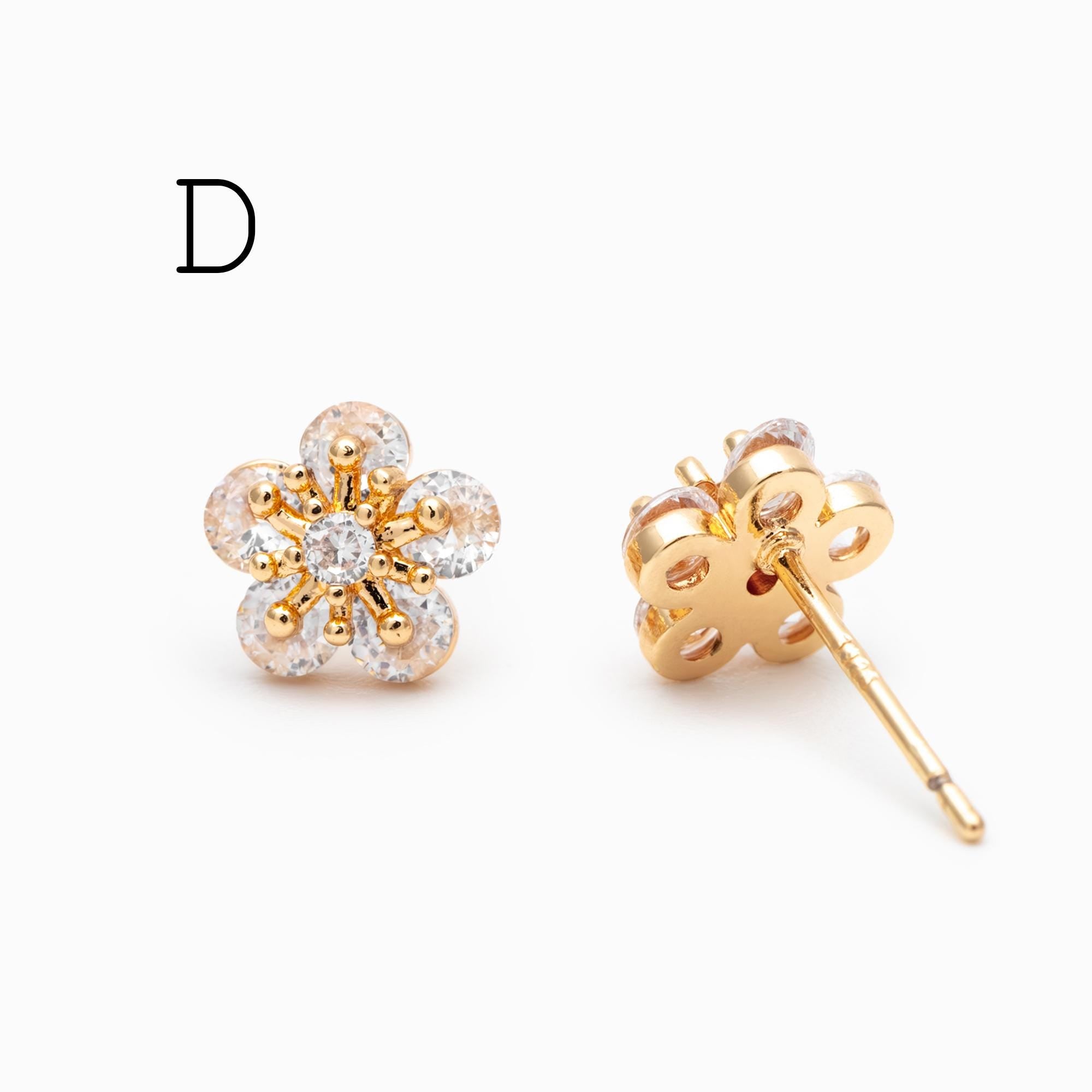 4pcs CZ Pave Gold Flower Earrings, Gold Plated Brass, Jewelry Making, Diy Material, Jewelry Supplies (GB-3371)
