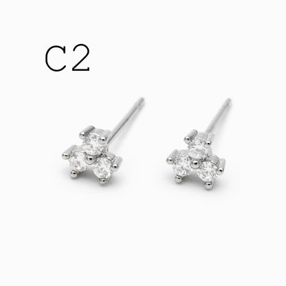 10pcs CZ Pave Flower Ear Posts: 18K Gold Plated Brass Stud Earrings (GB-3395)