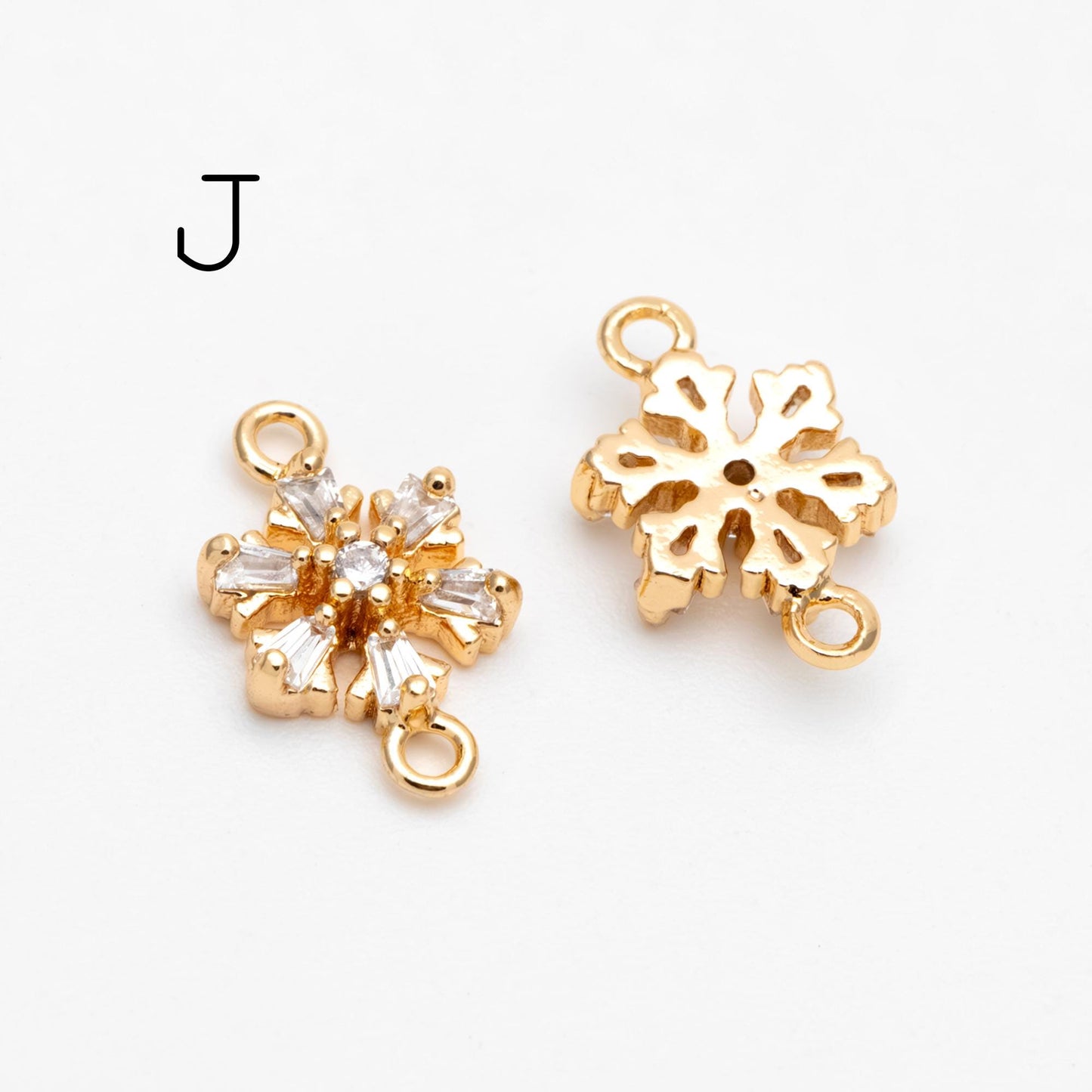 4pcs CZ Pave Snowflake Charms, Rhinestone Flower Connectors, Real Gold plated Brass Findings (GB-3486)