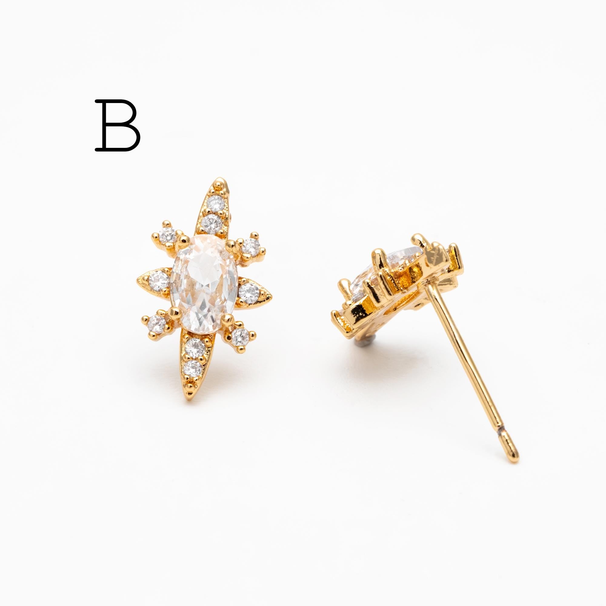 4pcs CZ Pave Dainty Geometric Stud Earrings, 18K Gold Plated Brass, Cubic Zirconia Earrings (GB-3633)