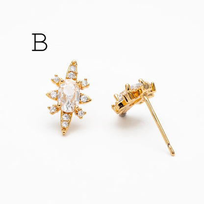 4pcs CZ Pave Dainty Geometric Stud Earrings, 18K Gold Plated Brass, Cubic Zirconia Earrings (GB-3633)