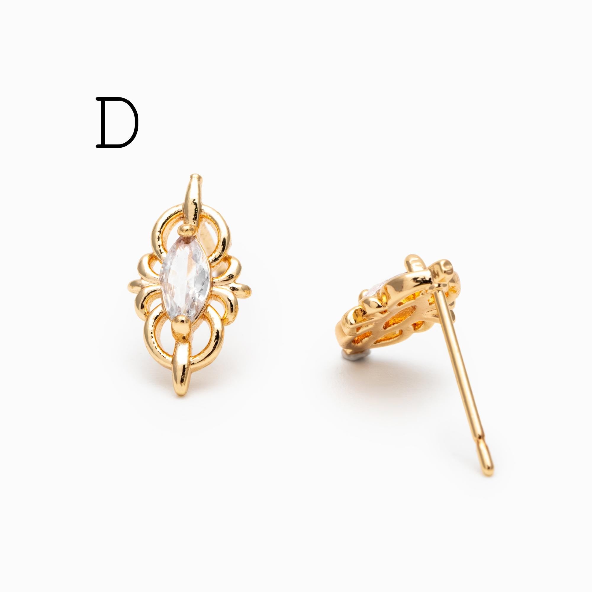 4pcs CZ Pave Dainty Geometric Stud Earrings, 18K Gold Plated Brass, Cubic Zirconia Earrings (GB-3633)