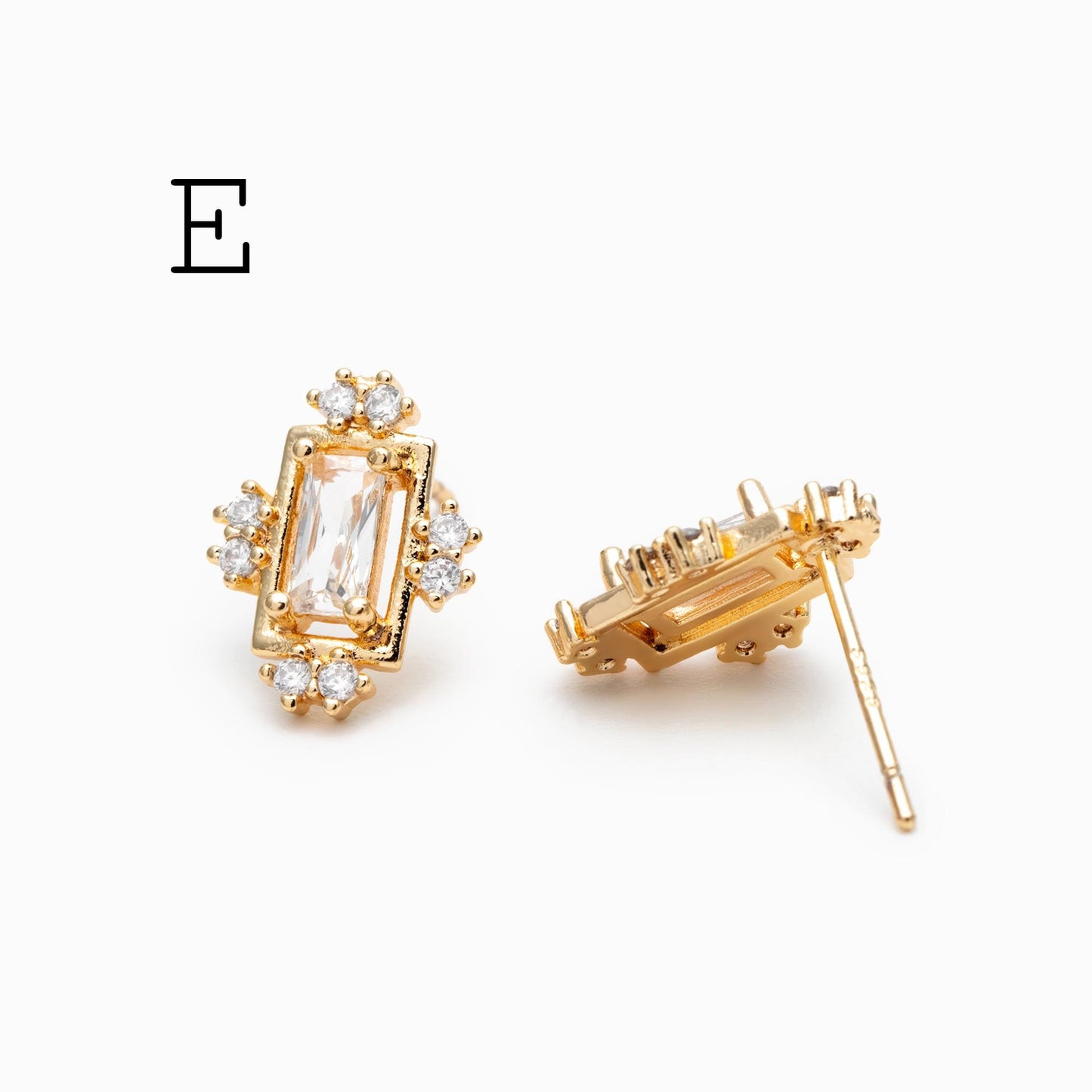 4pcs CZ Pave Dainty Geometric Stud Earrings, 18K Gold Plated Brass, Cubic Zirconia Earrings (GB-3633)