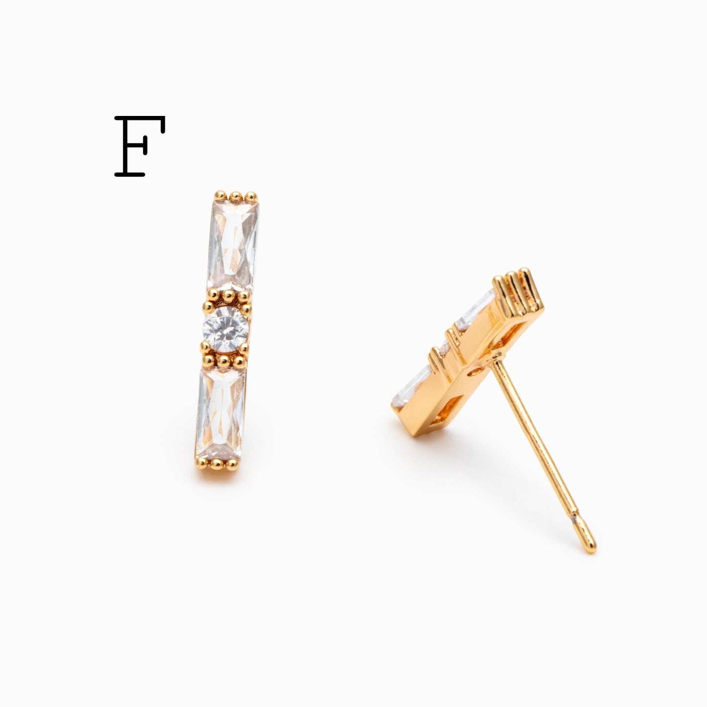 4pcs CZ Pave Dainty Geometric Stud Earrings, 18K Gold Plated Brass, Cubic Zirconia Earrings (GB-3633)