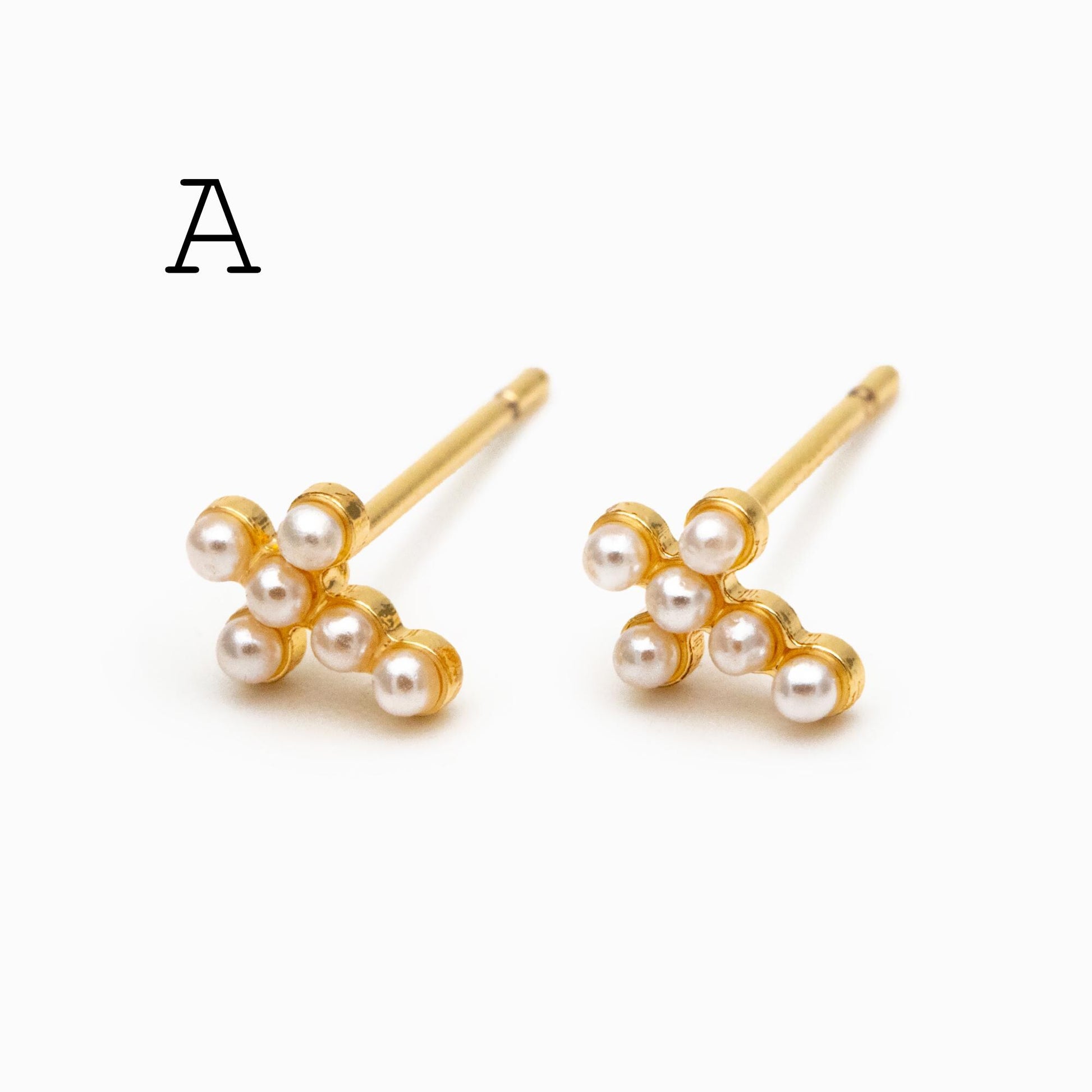 4pcs CZ Pave Gold Cross Earrings, Gold Plated Brass Dainty Cross Stud Earring (#GB-3637)