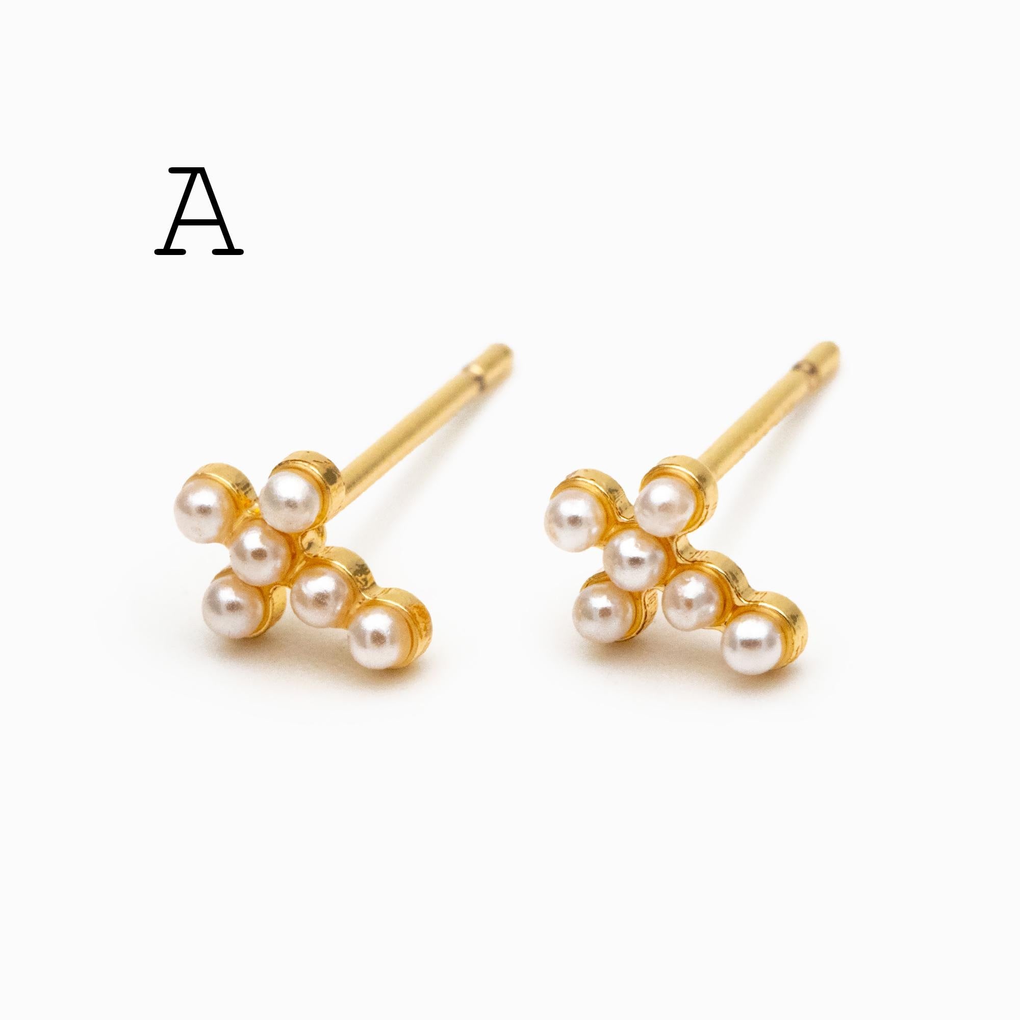 4pcs CZ Pave Gold Cross Earrings, Gold Plated Brass Dainty Cross Stud Earring (#GB-3637)