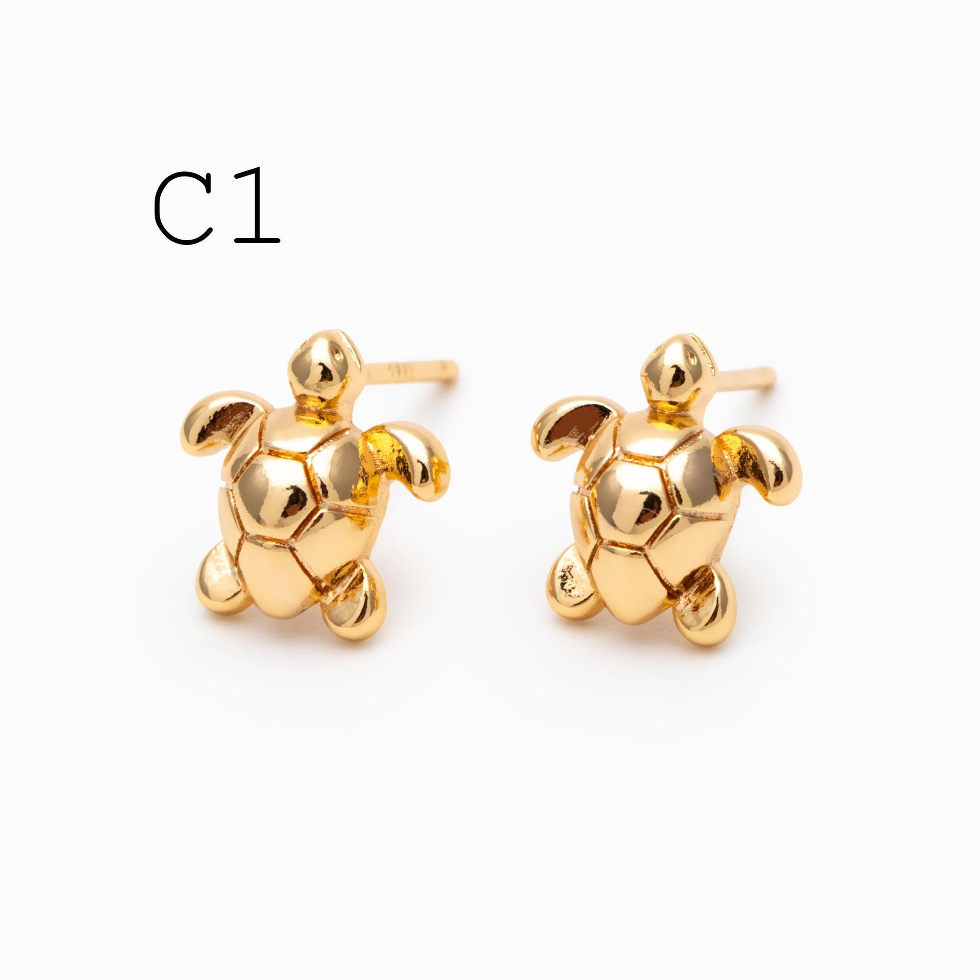 10pcs CZ Pave Gold/ Silver Tone Turtle Earrings, Gold/ Rhodium Plated Brass, Minimalist Stud Earrings (GB-3845)
