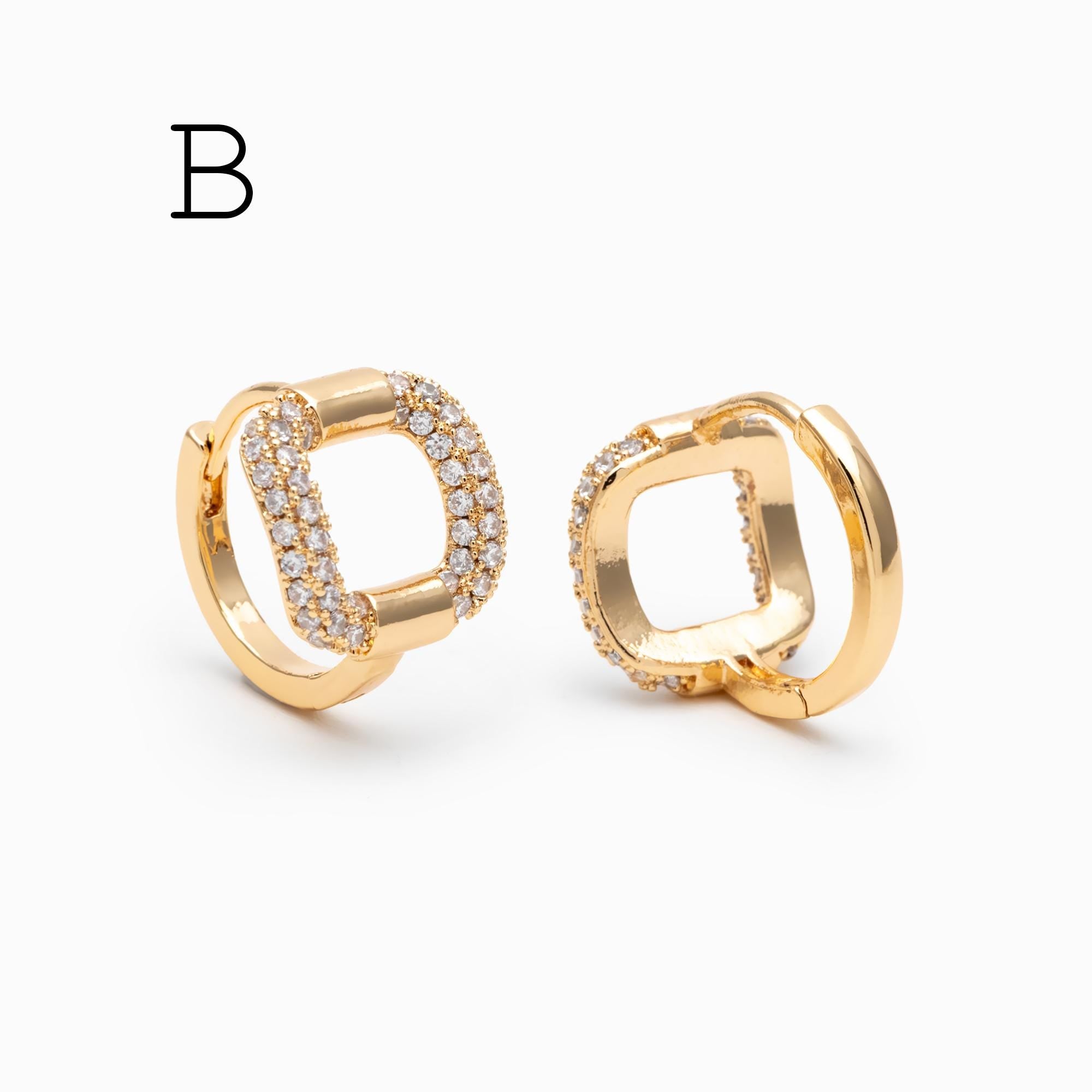 4pcs CZ Pave Hoop Earrings, 18K Real Gold/ Rhodium plated Huggie Earrings (GB-3894)