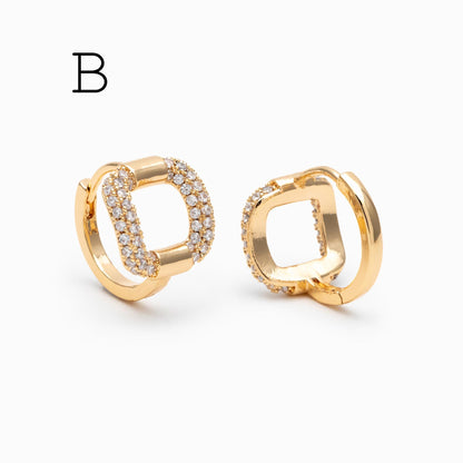 4pcs CZ Pave Hoop Earrings, 18K Real Gold/ Rhodium plated Huggie Earrings (GB-3894)