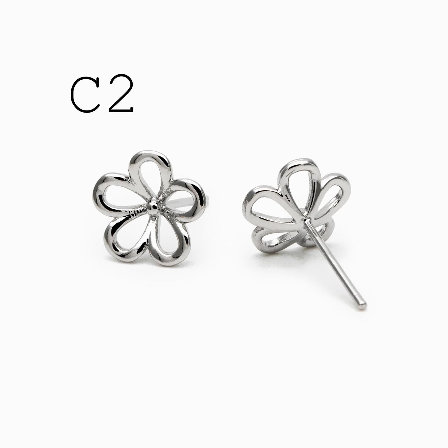 10pcs Gold/ Silver Hollow Flower Butterfly Stud Earrings, Gold/ Rhodium plated Brass, Jewelry Supplies (GB-4323)