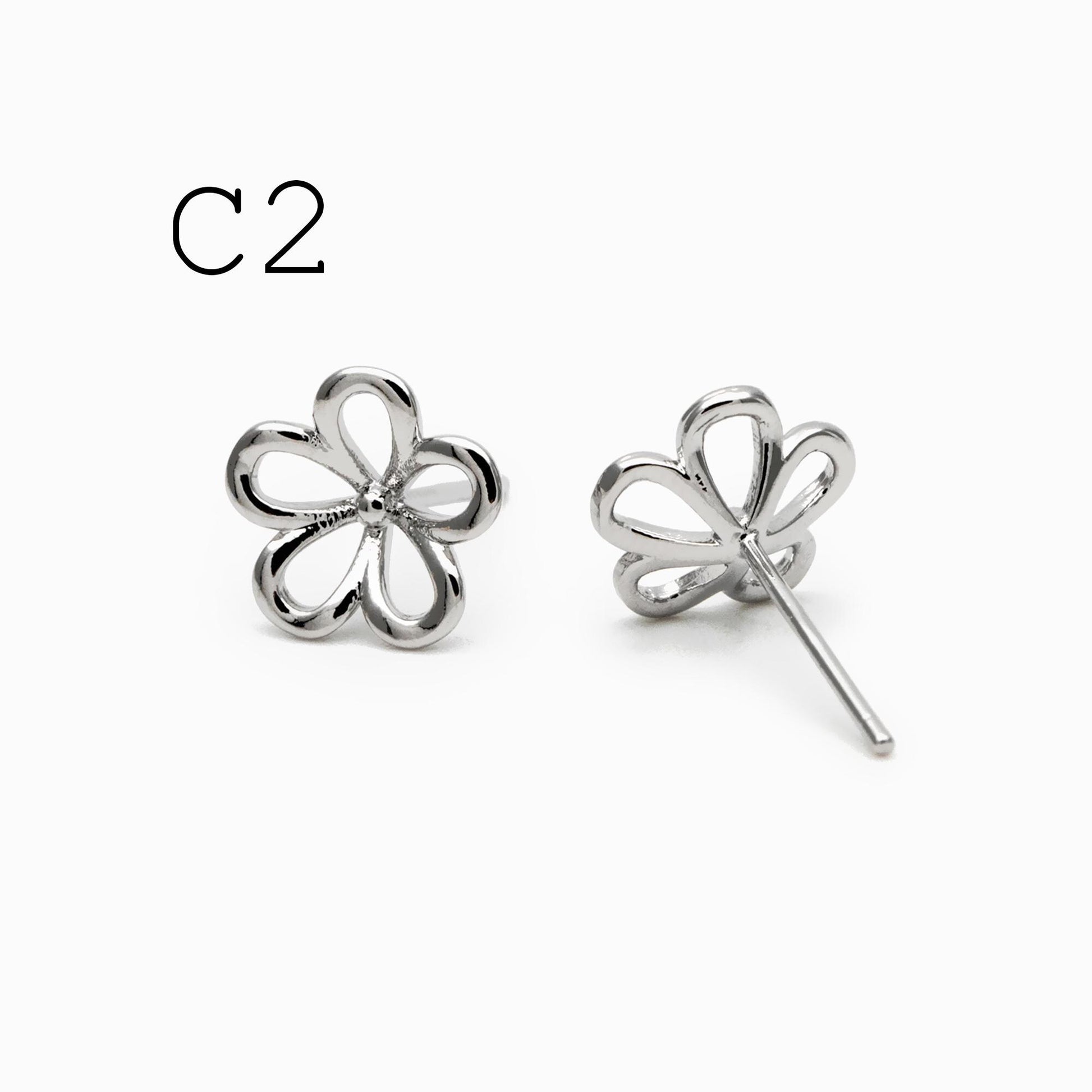 10pcs Gold/ Silver Hollow Flower Butterfly Stud Earrings, Gold/ Rhodium plated Brass, Jewelry Supplies (GB-4323)