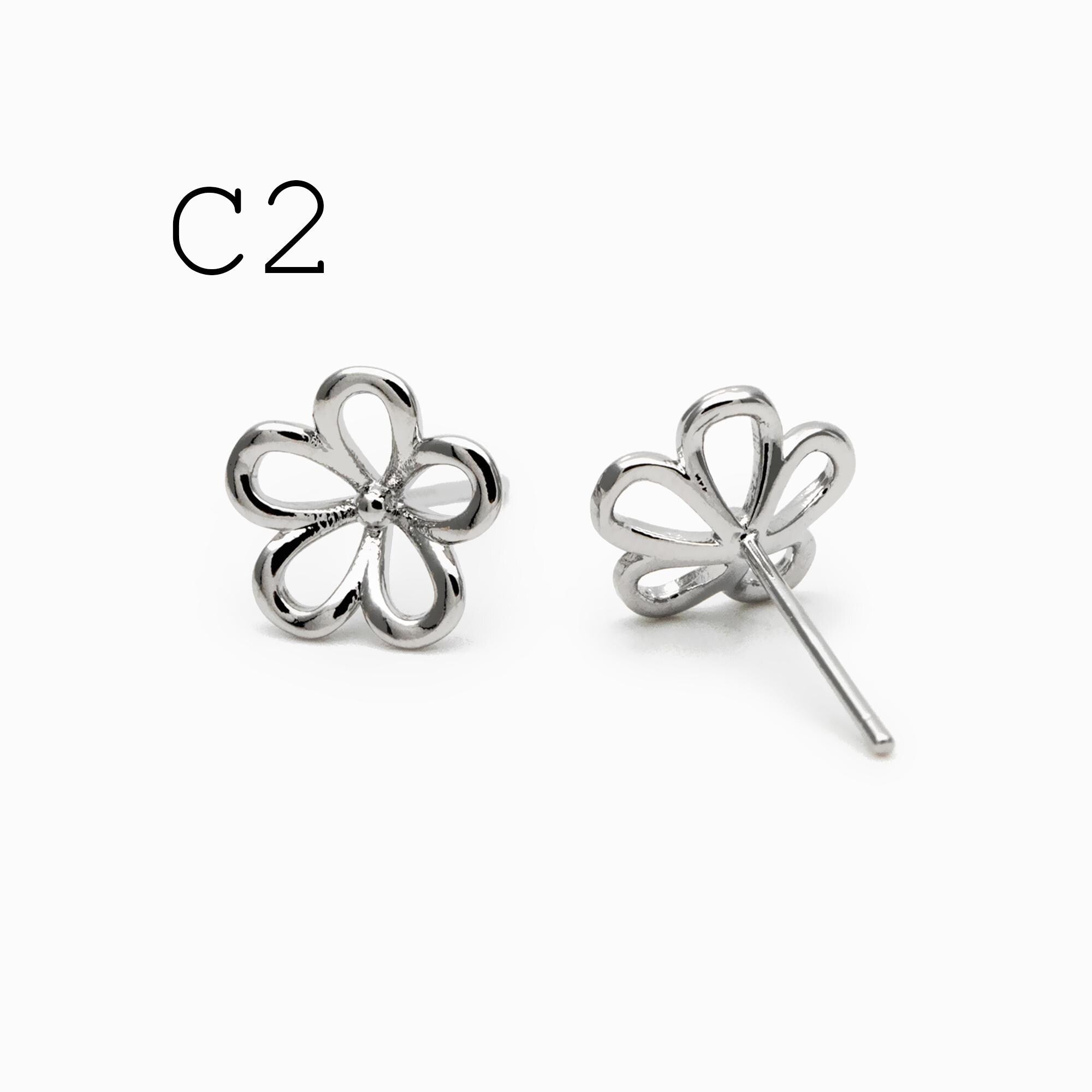 10pcs Gold/ Silver Hollow Flower Butterfly Stud Earrings, Gold/ Rhodium plated Brass, Jewelry Supplies (GB-4323)