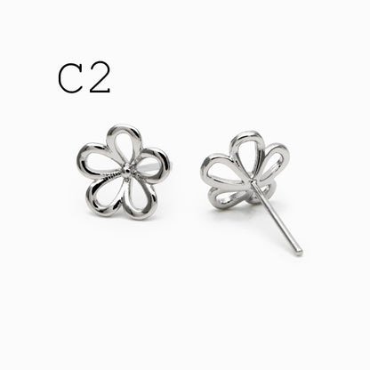 10pcs Gold/ Silver Hollow Flower Butterfly Stud Earrings, Gold/ Rhodium plated Brass, Jewelry Supplies (GB-4323)