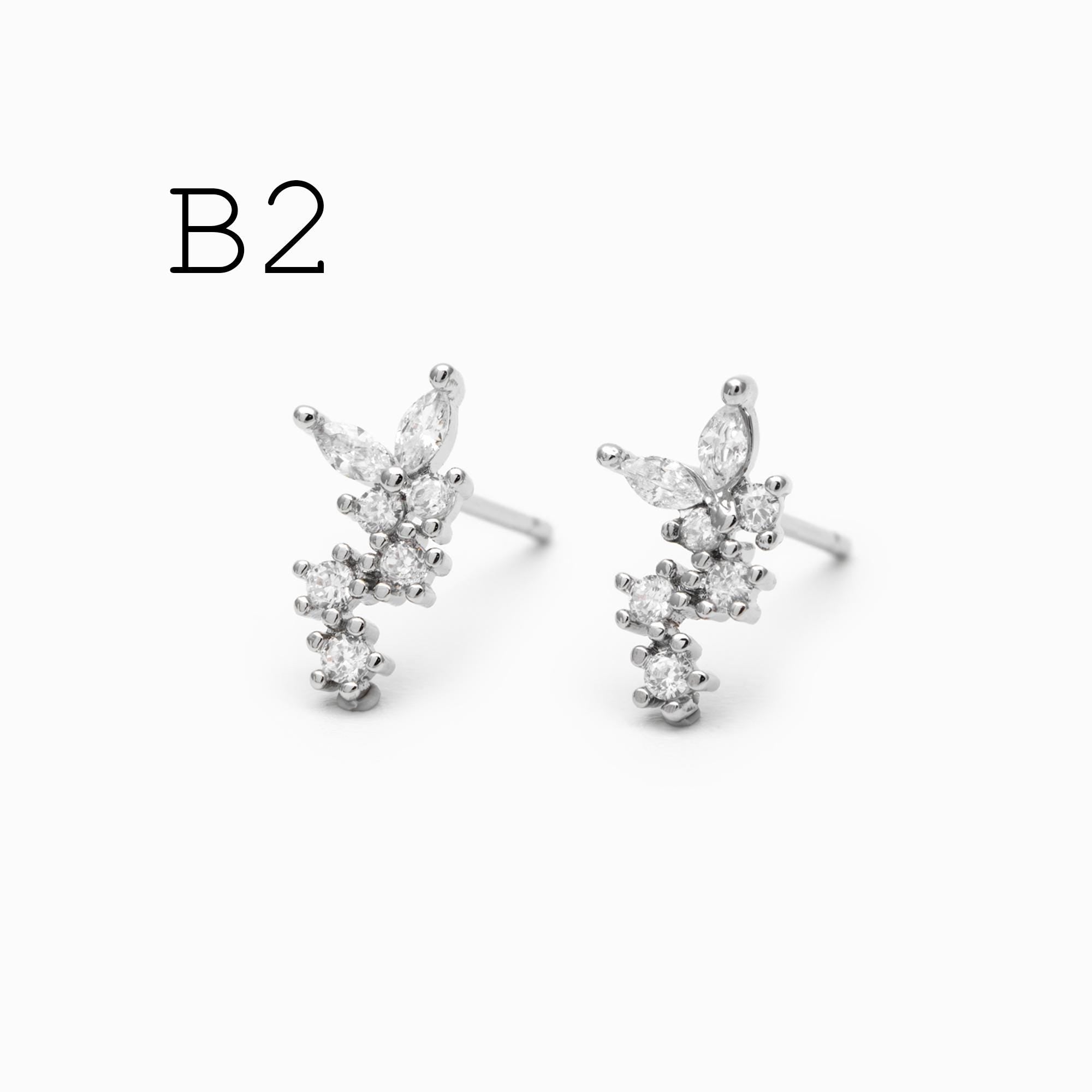 10pcs Gold/ Silver Tone CZ Cluster Earrings, Gold/ Rhodium Plated Brass, Dainty Stud Earrings (GB-4335)