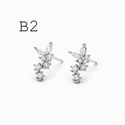 10pcs Gold/ Silver Tone CZ Cluster Earrings, Gold/ Rhodium Plated Brass, Dainty Stud Earrings (GB-4335)