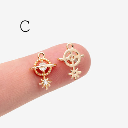 4pcs CZ pave Gold Saturn Charms , Gold plated Brass Planet Pendants, DIY Earring Necklace Components (GB-1173)