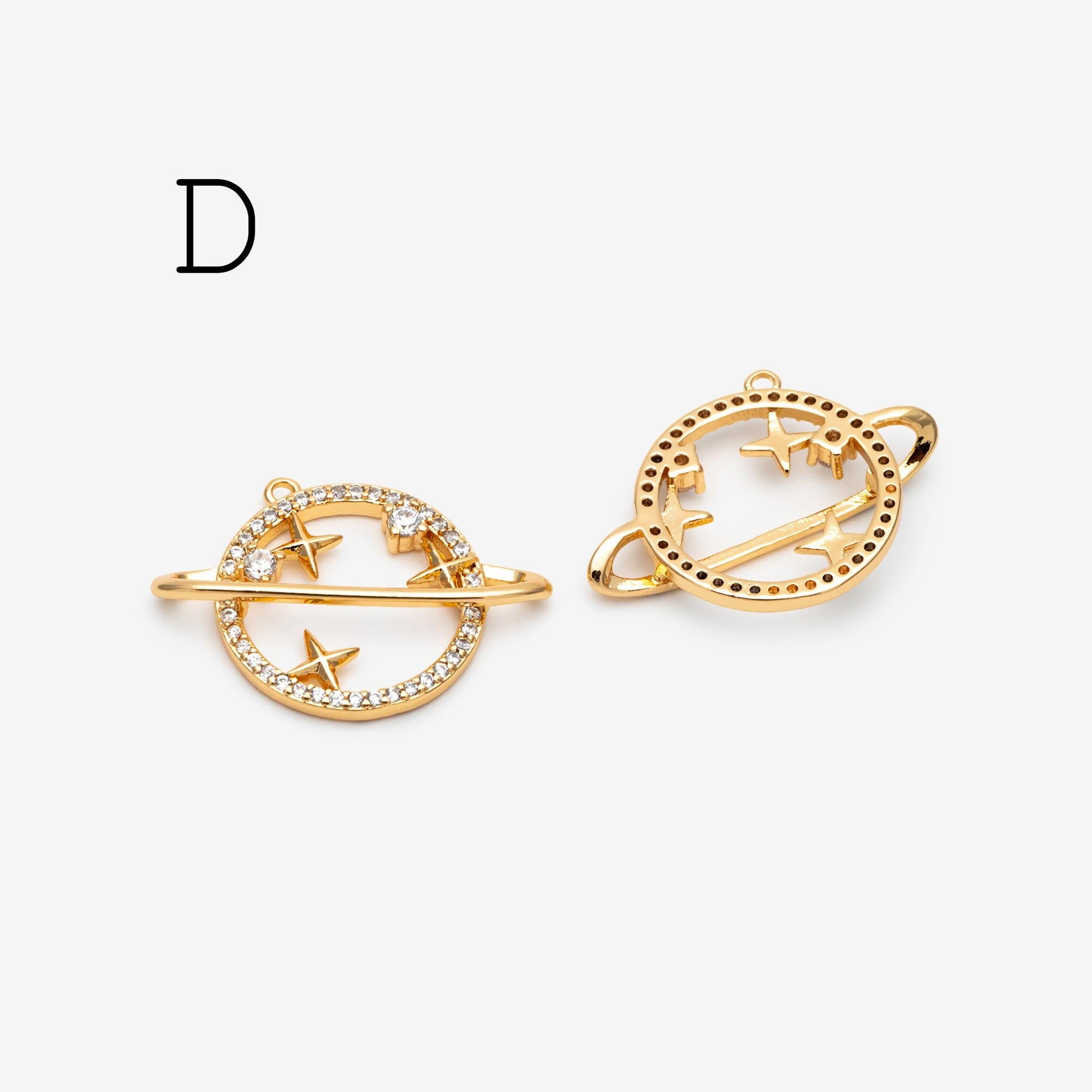 4pcs CZ pave Gold Saturn Charms , Gold plated Brass Planet Pendants, DIY Earring Necklace Components (GB-1173)