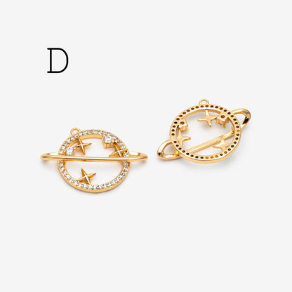 4pcs CZ pave Gold Saturn Charms , Gold plated Brass Planet Pendants, DIY Earring Necklace Components (GB-1173)