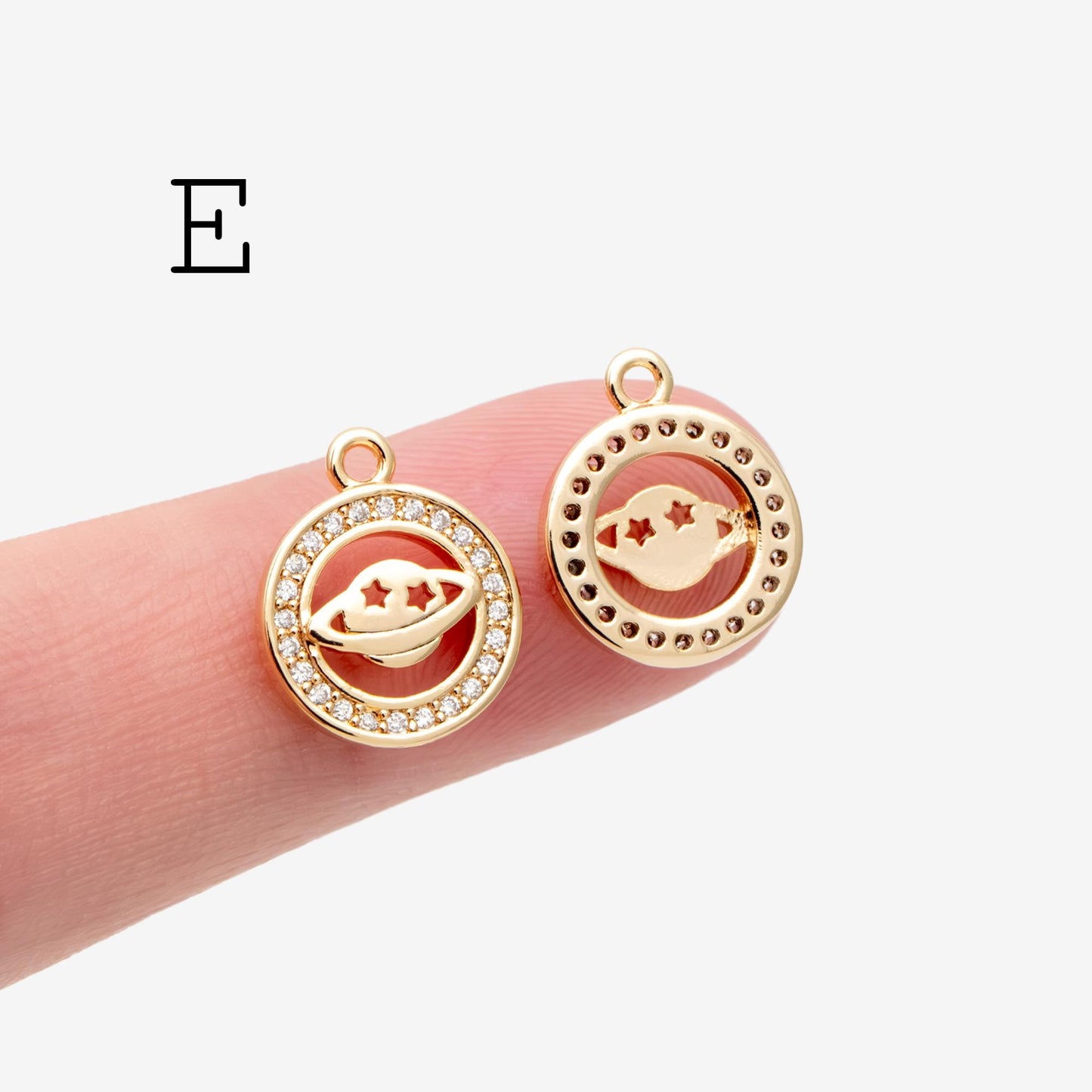 4pcs CZ pave Gold Saturn Charms , Gold plated Brass Planet Pendants, DIY Earring Necklace Components (GB-1173)