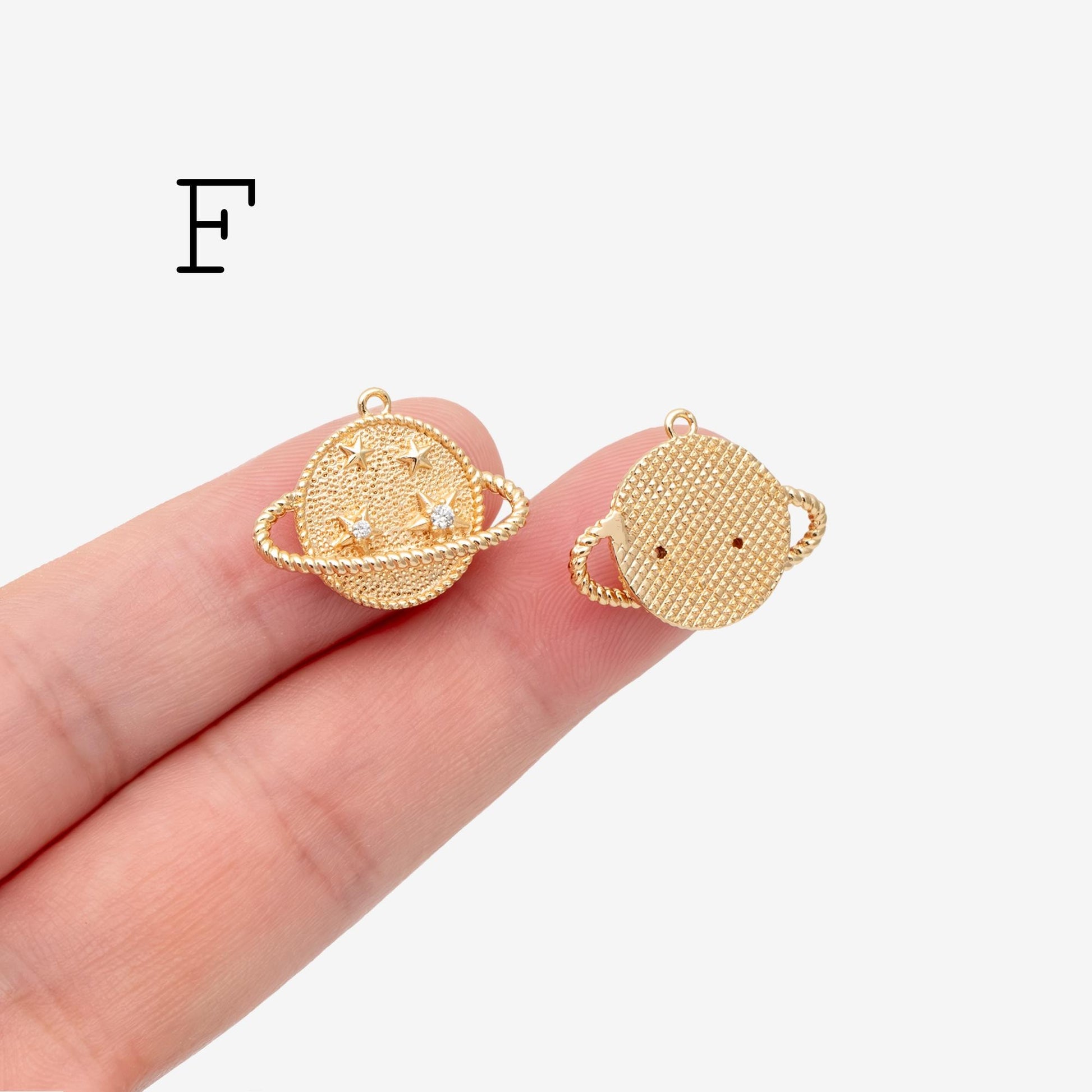 4pcs CZ pave Gold Saturn Charms , Gold plated Brass Planet Pendants, DIY Earring Necklace Components (GB-1173)