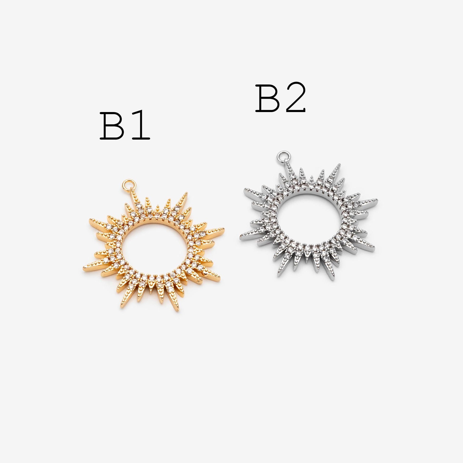 4pcs CZ Pave Gold/ Silver Sun Charms, 18K Gold/ Rhodium plated Brass, Sun Pendants (GB-2259)